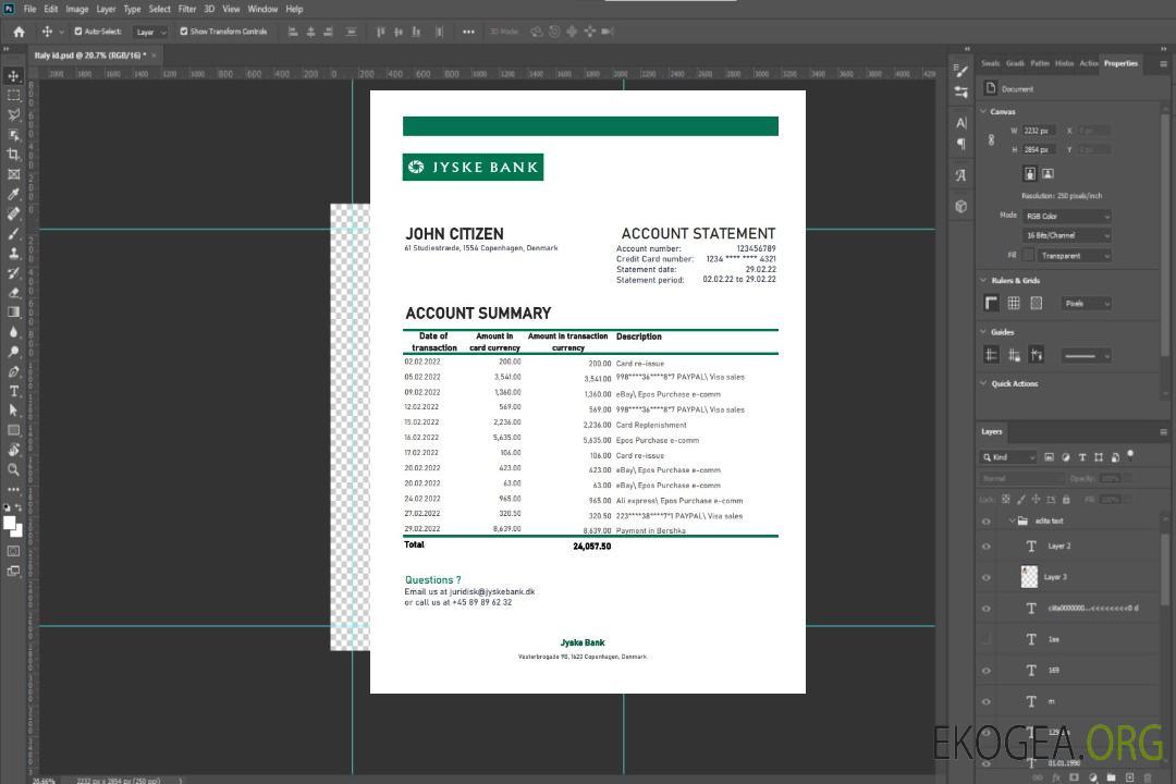 Danemark Relevé bancaire Jyske xls template